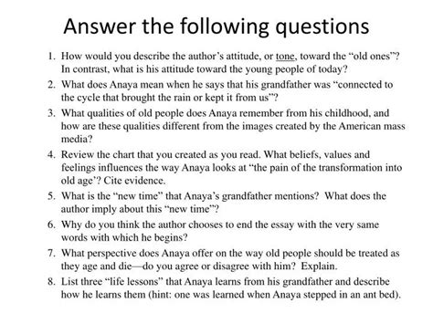 Does anyone have answers to the following questions about The .